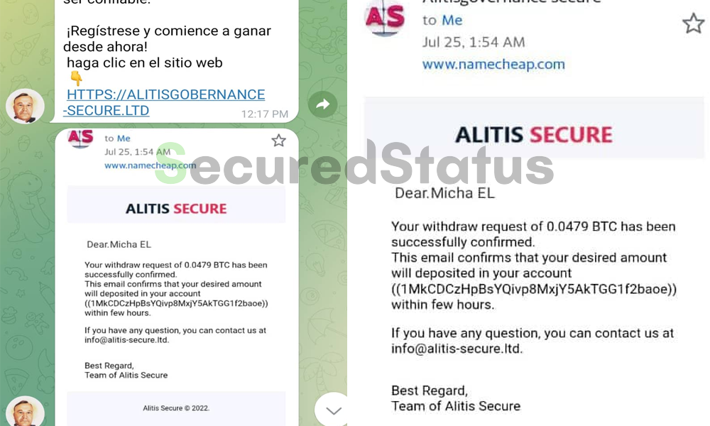 Image of Alitis Secure Message on Telegram