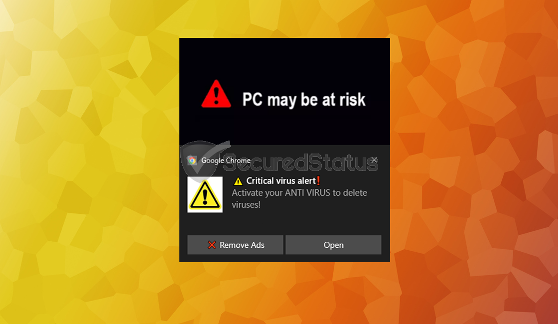 Image of the "PC may be at risk" Fake Pop-up