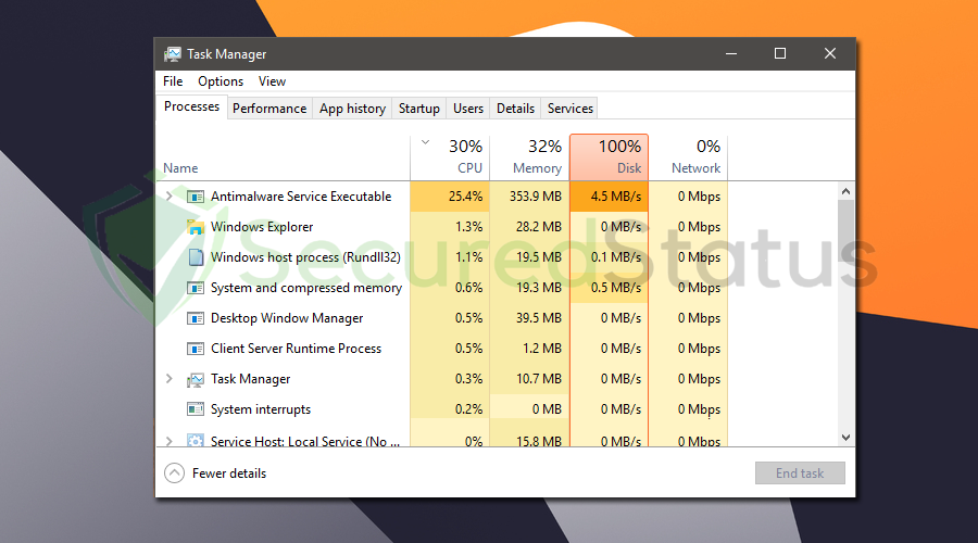 Image of Task Manager with High Disk Usage