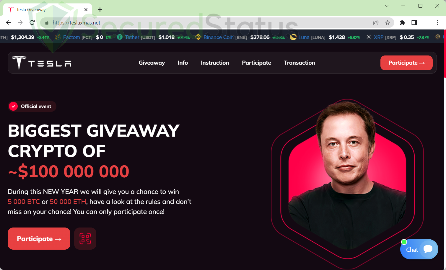 Image of the Fake Giveaway Website