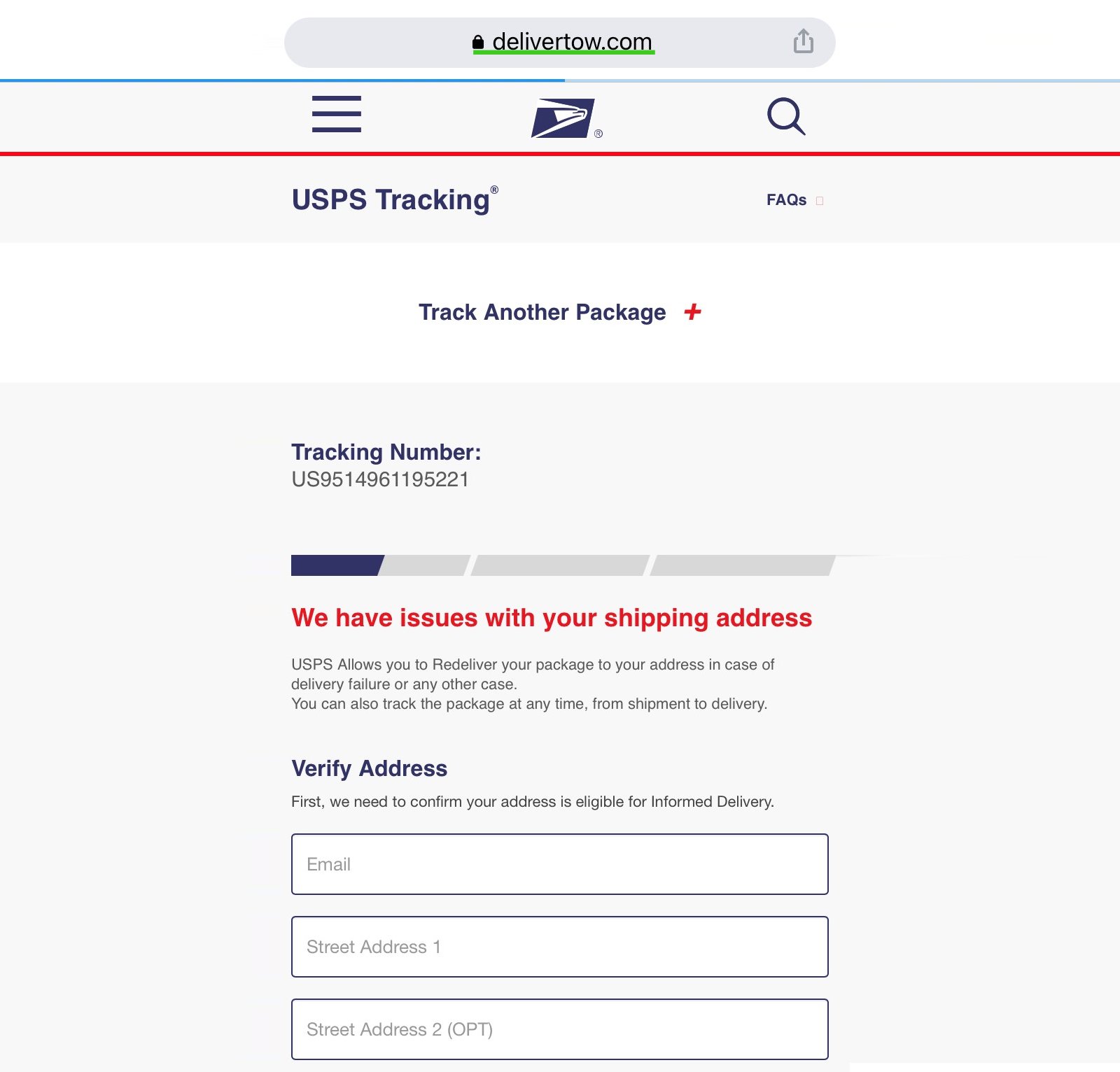 Image of the Fake USPS Website