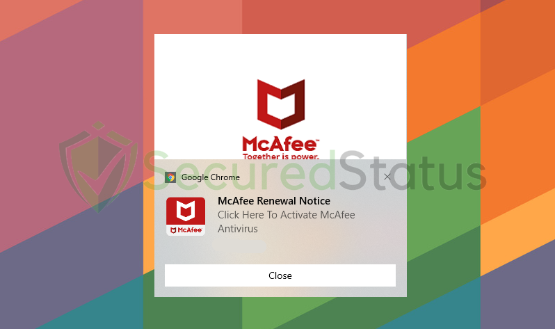 Image of Fake McAfee Renewal Notice Pop-up