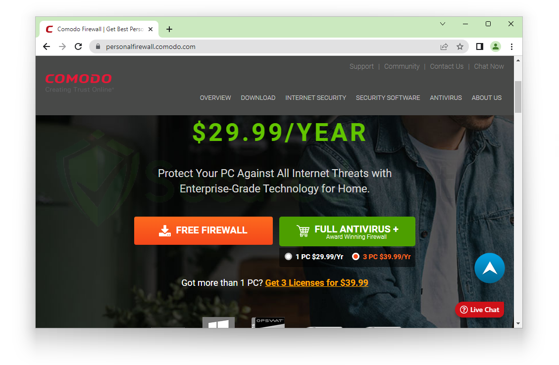 Image of Comodo Firewall Download Page