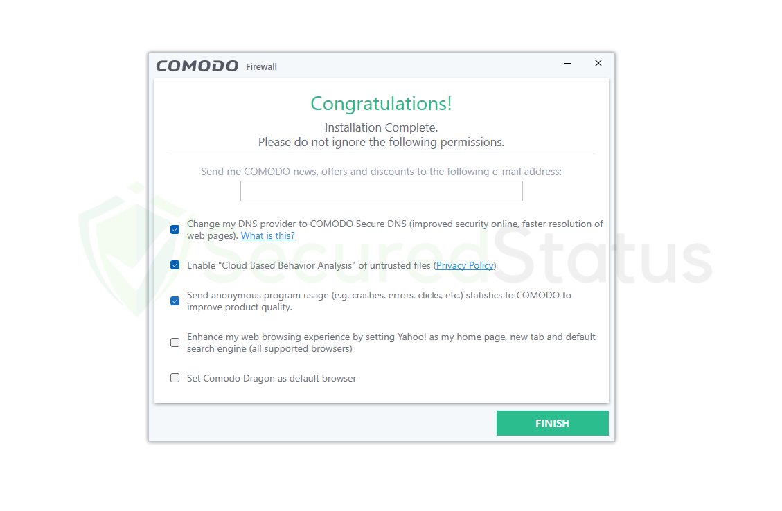 Image of Comodo Installation Check Boxes