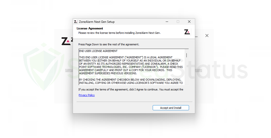 Image of ZoneAlarm License Agreement