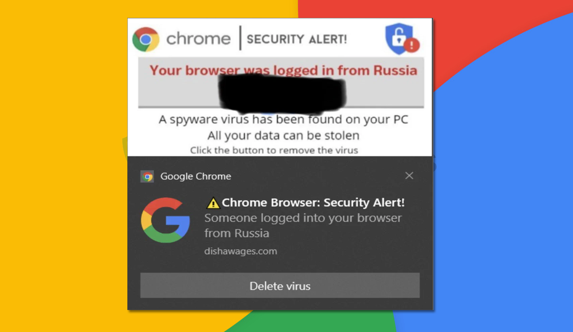 Image of Someone logged into your browser from Russia Pop-up