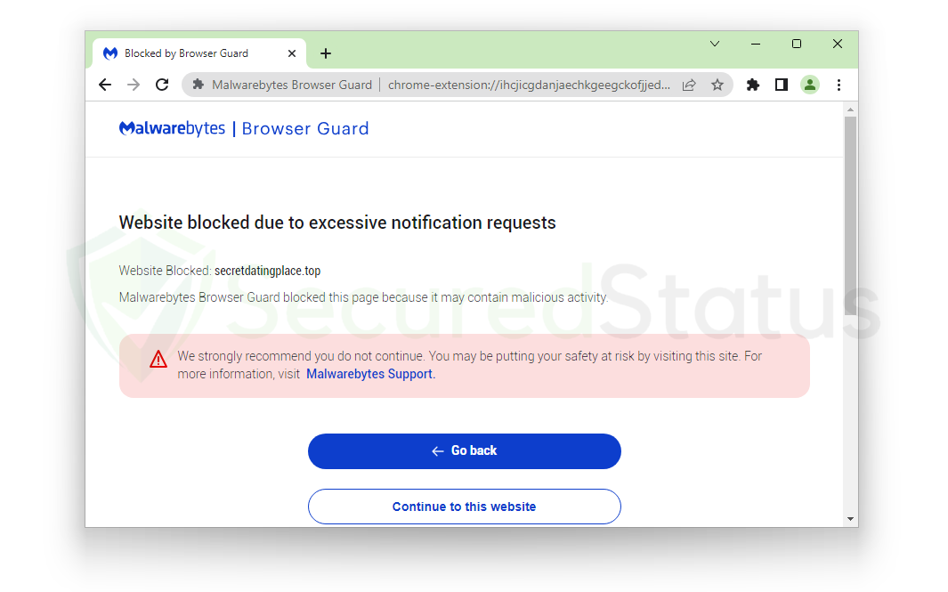 Image of Malwarebytes Browser Guard Blocking Pop-ups Due To Excessive Notification Request