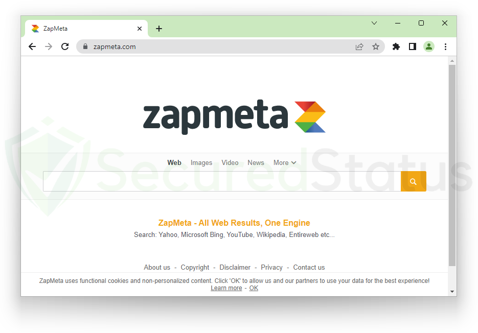 Image of a browser hijacker (Zapmeta.com)
