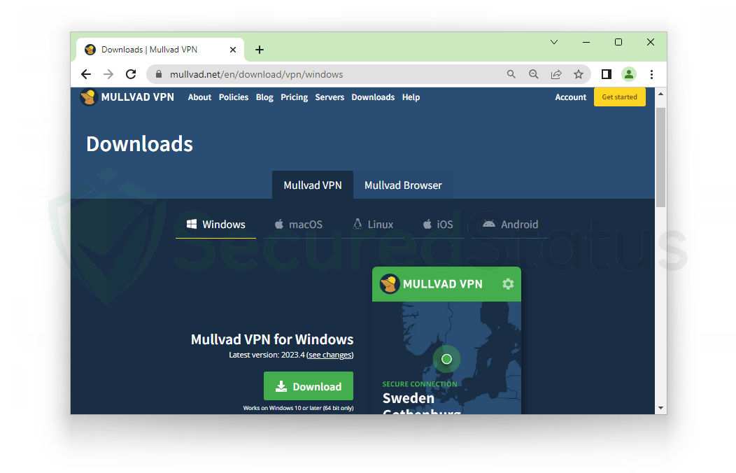 Image of Mullvad VPN Download Page