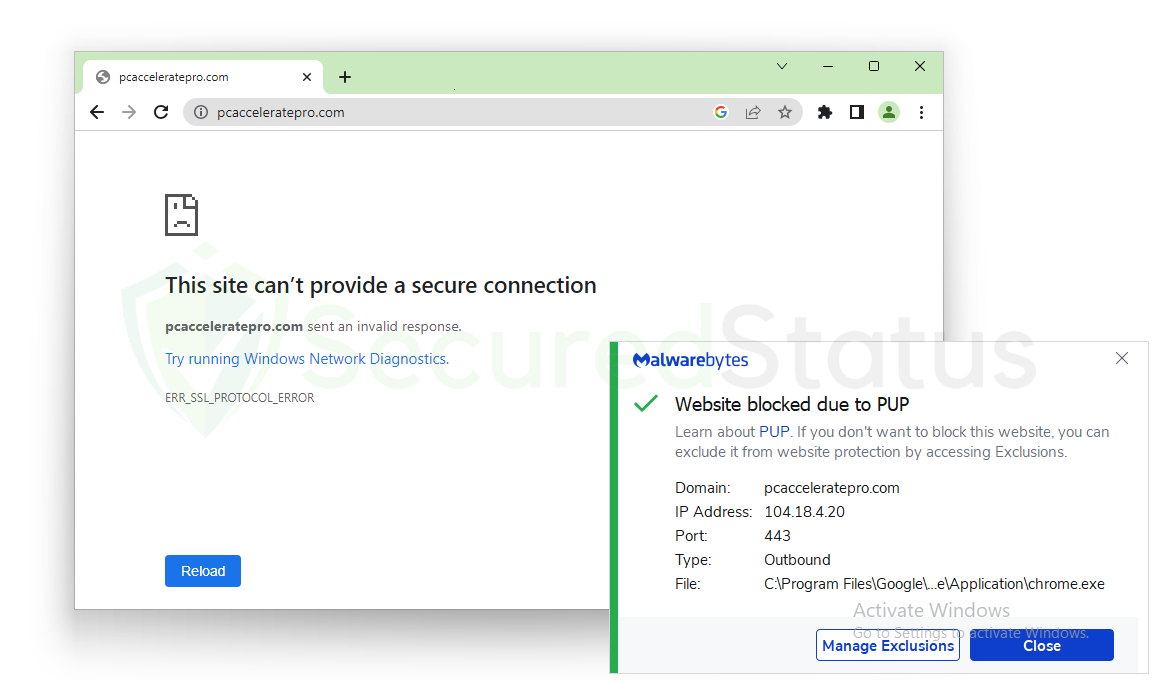 Image of Malwarebytes Cutting Connection With PC Accelerate Pro