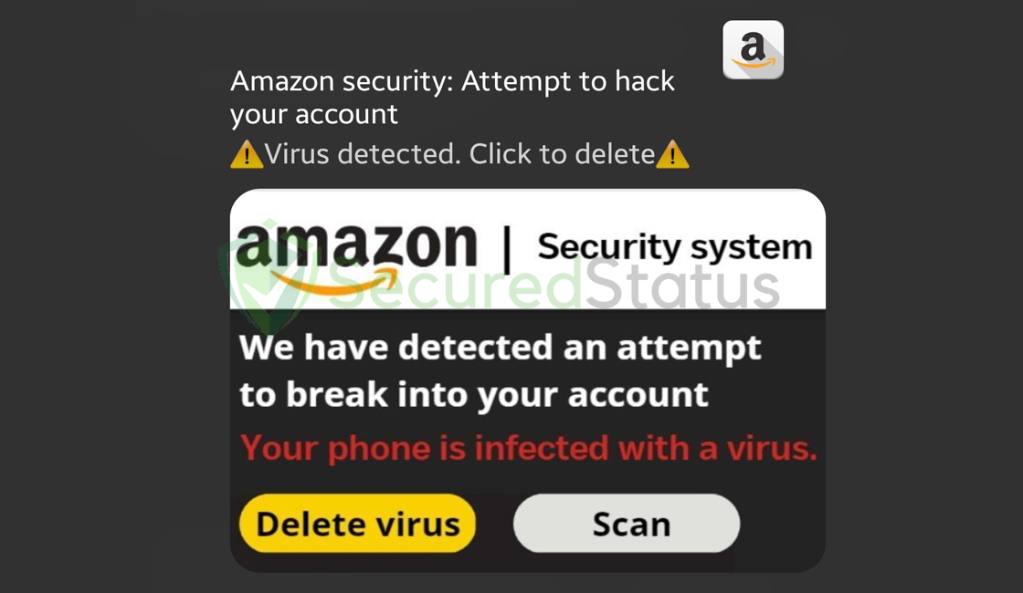 Image of "Amazon security: Attempt to hack your account" Fake Alerts