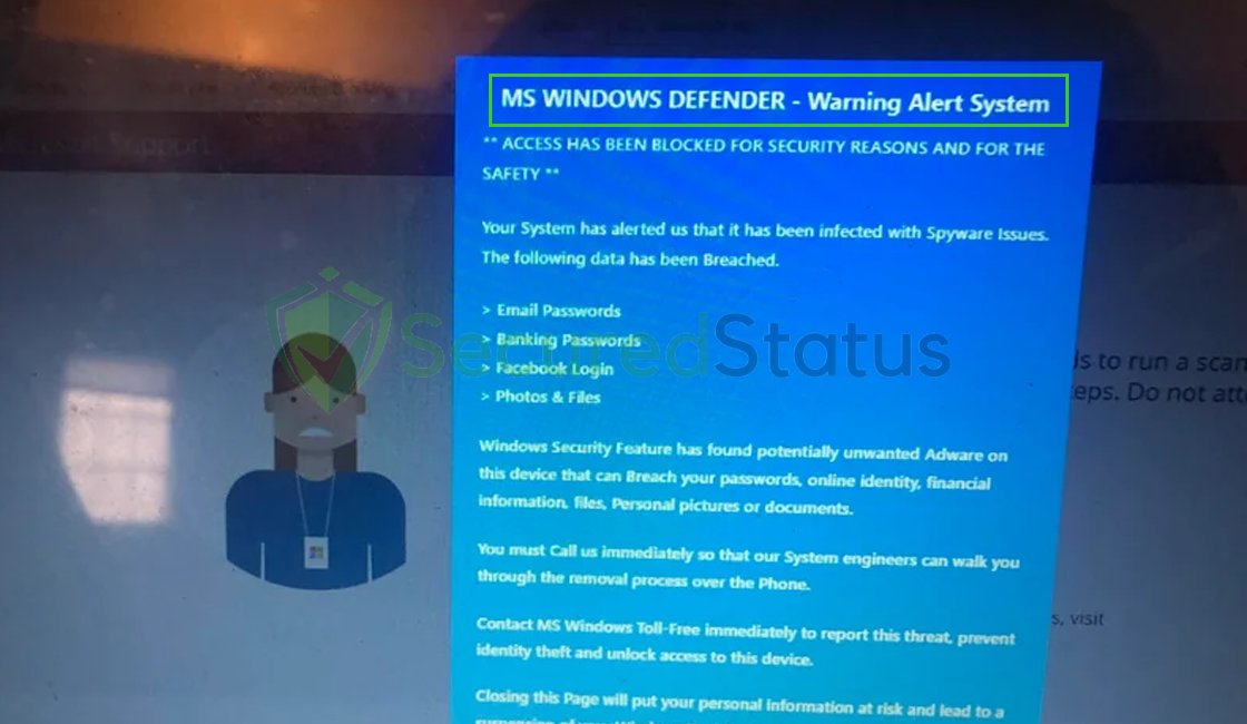 Image of MS WINDOWS DEFENDER - Warning Alert System