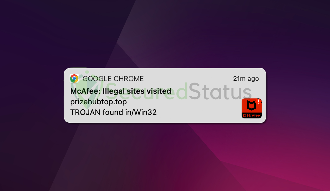 Image of "McAfee: Illegal sites visited" Fake Alert