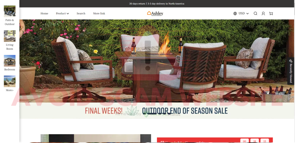 Image of Ashley Furniture Online Store Scam