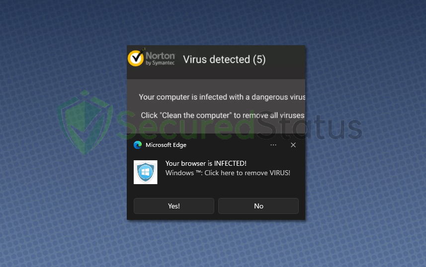 Image of "Your browser is INFECTED!" Pop-up Alerts