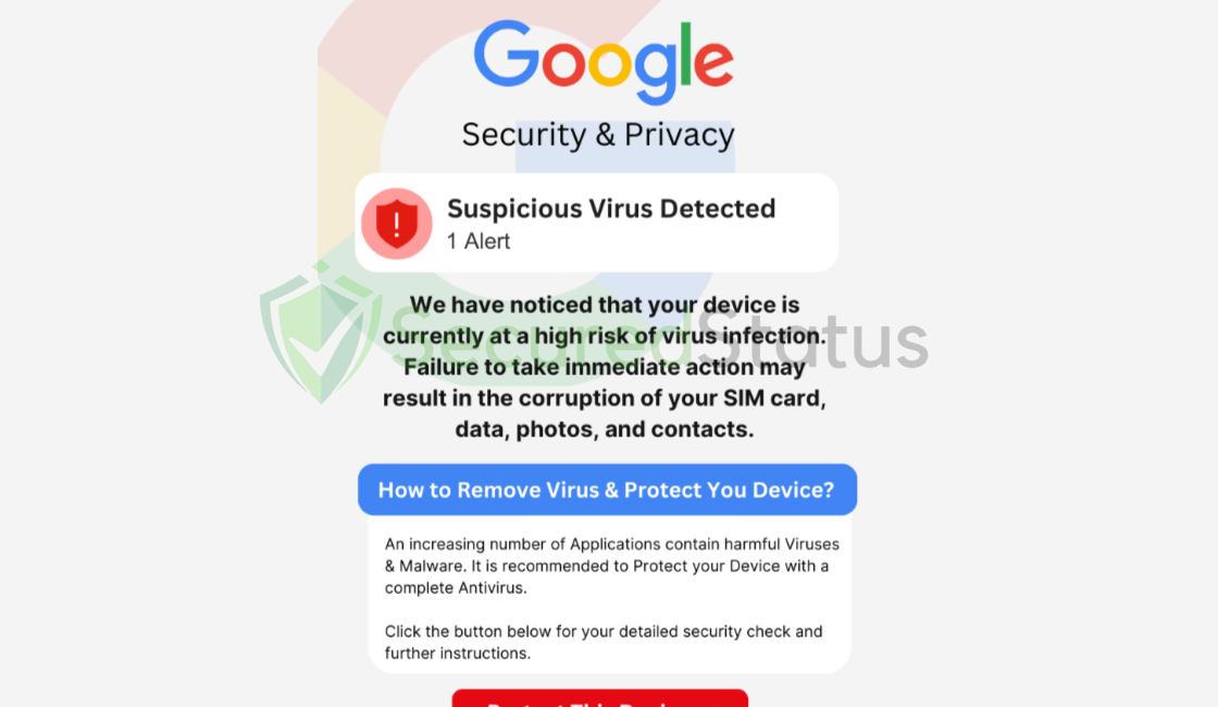 Image of "Suspicious Virus Detected" Fake Alerts
