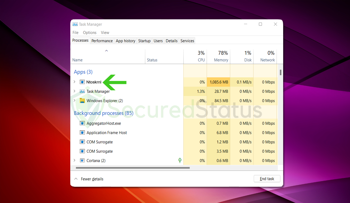 Image of Ntoskrnl.exe High CPU Usage