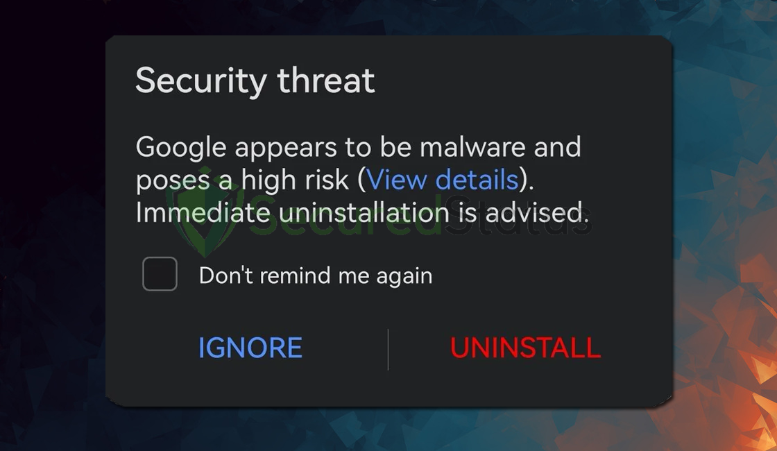 Image of Google appears to be malware and poses a high risk