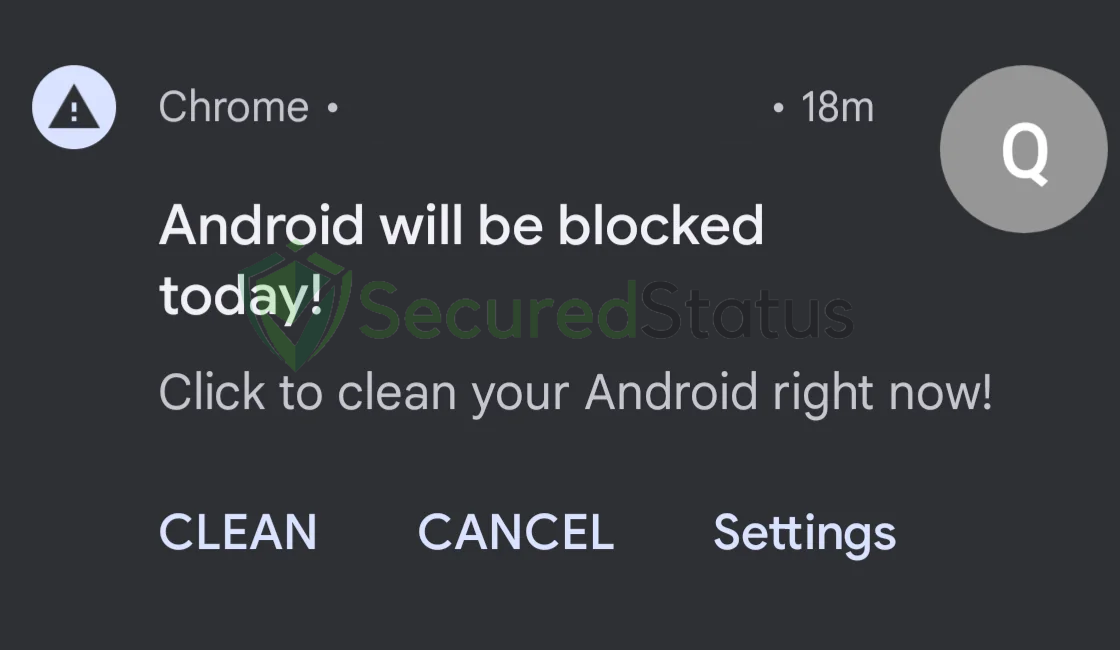 Image of "Android will be blocked today" Mobile Pop-up Alerts